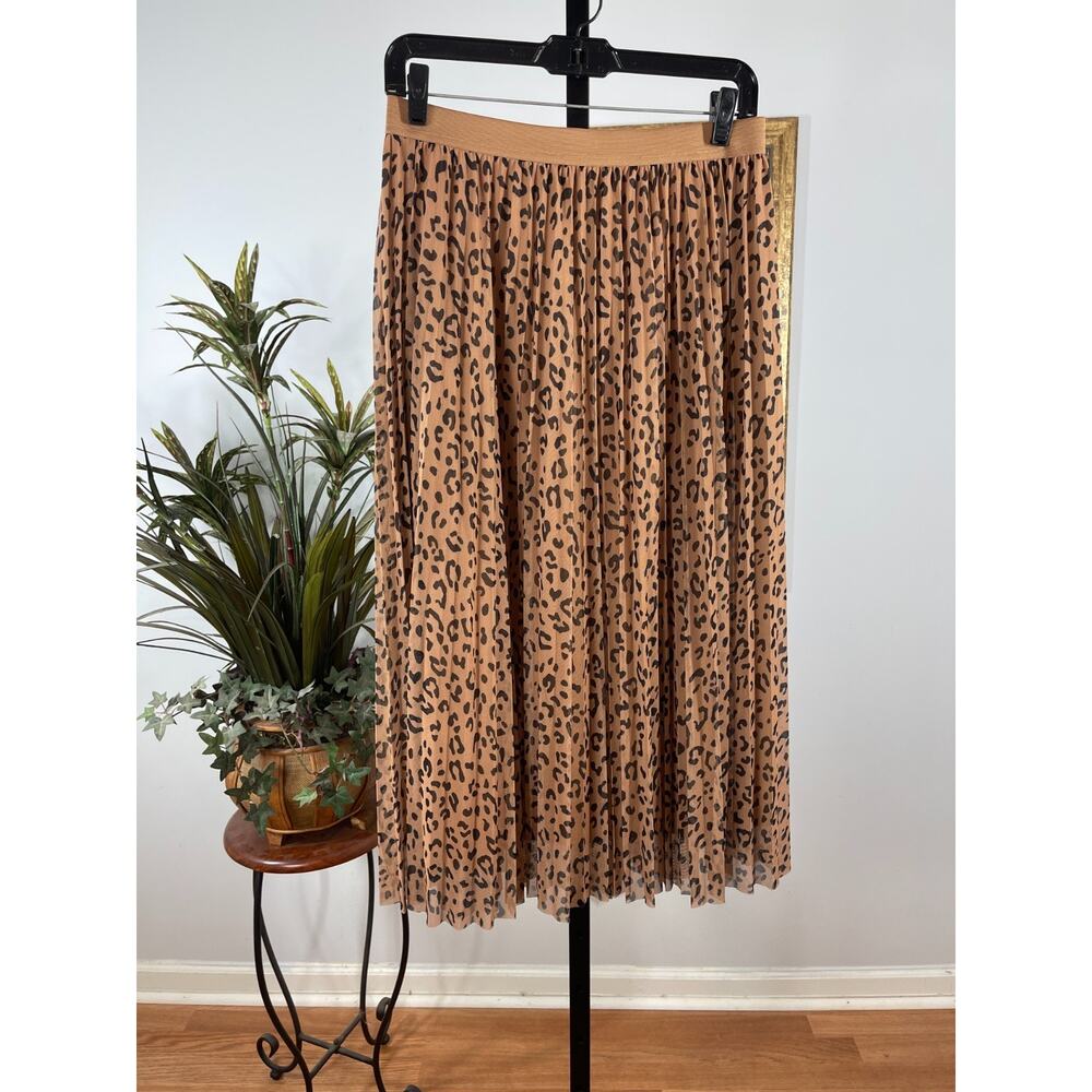 Cerely Jules Midi Skirt Womens L Brown Leopard Print Eclectic Grandpa Streetwear